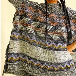 Anthropologie Magda Boho knit Poncho oversized xs